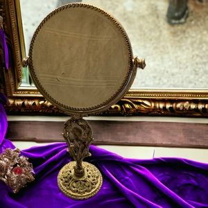 Vintage “Cleopatra’s Boudoir” Gorgeous Floral Gold Perfume Tray & Mirror Set 🌸